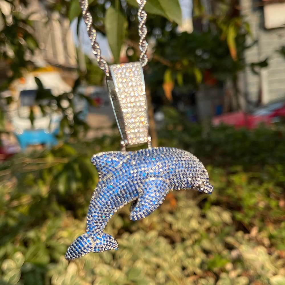 Iced Out Dolphin Necklace for Men Two Tone Pendant